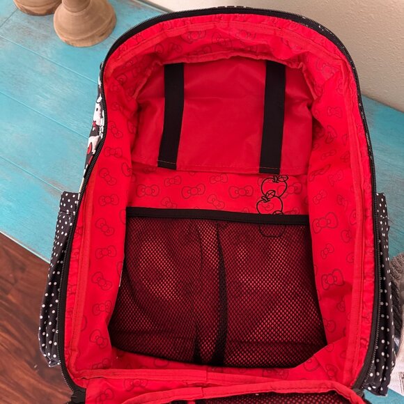 Ju-Ju-Be X Hello Kitty Red Polka Dot & Striped Backpack Diaper Bag w/ Mat - Picture 7 of 13